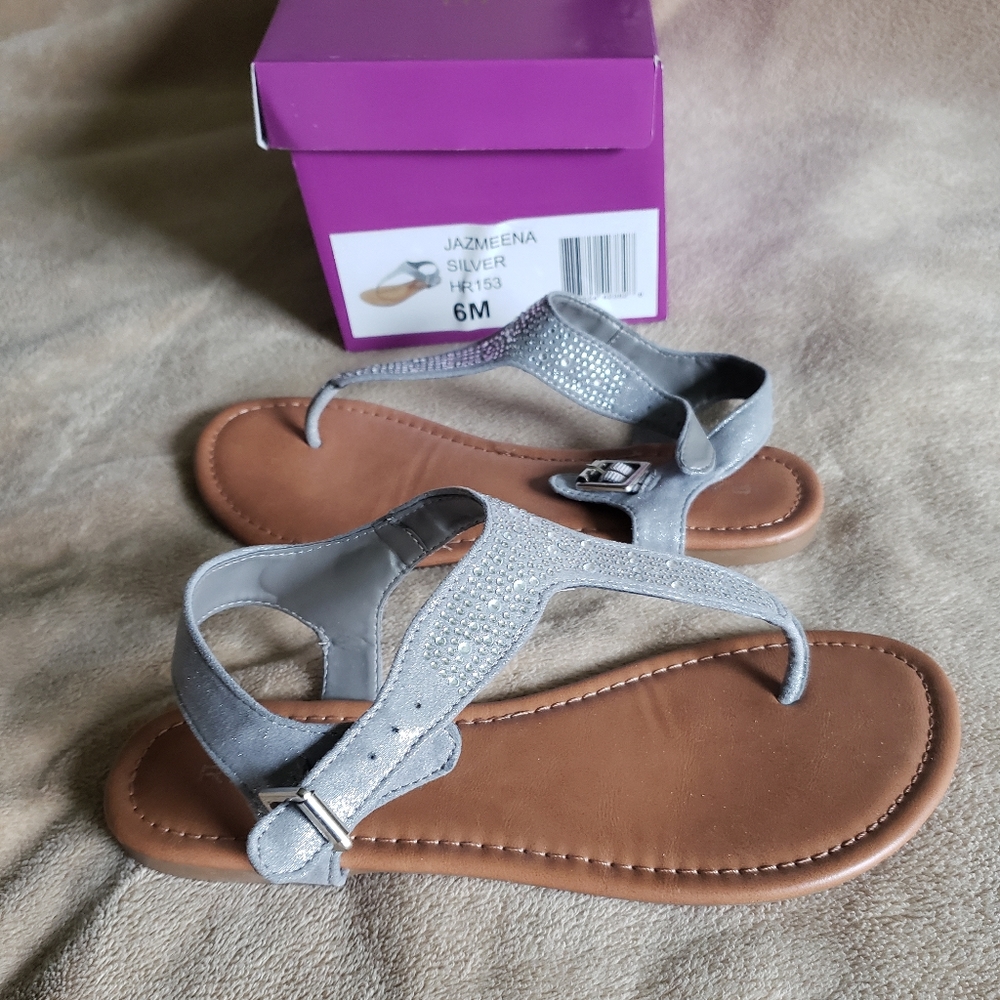 Silver Glitter T Strap Sandals